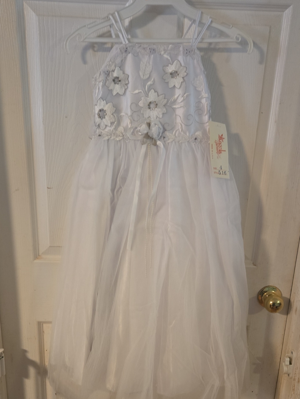 Angels Garment Co White Floral Embroidered Tulle Dress